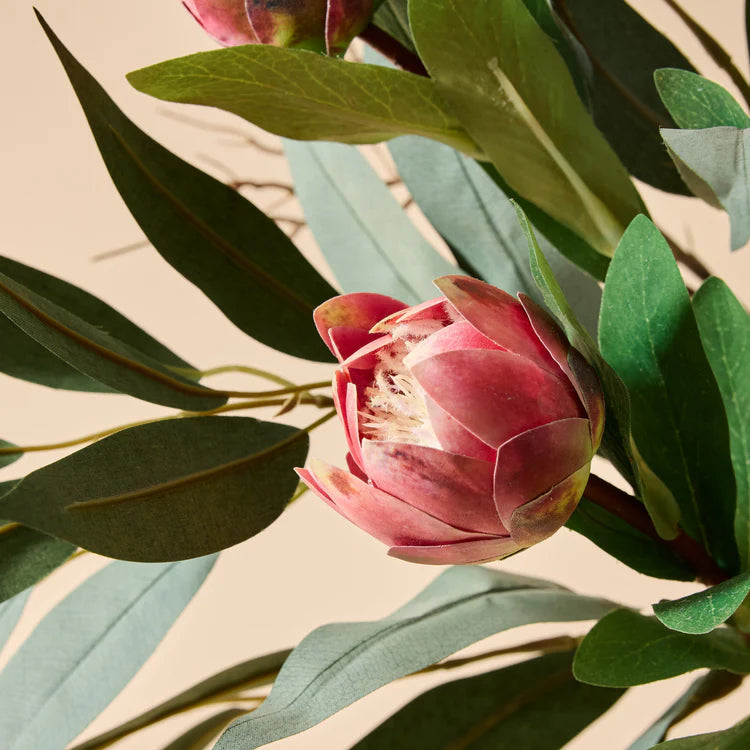 Faux Protea Eucalyptus Mix Arrangement - Alana Vase