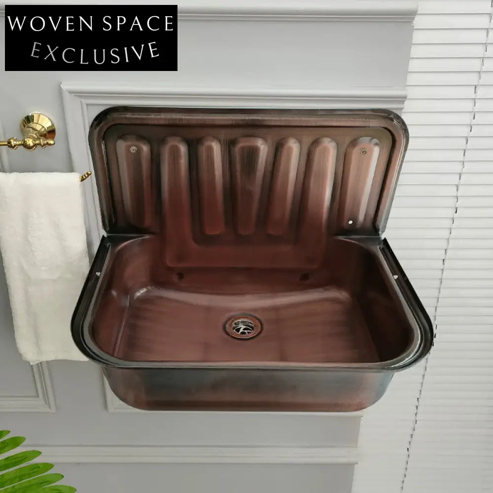 Talia Retro Red Copper Hanging Basin Nostalgic Bathroom Sink Retro red copper plated cold rolled steel nostalgic color