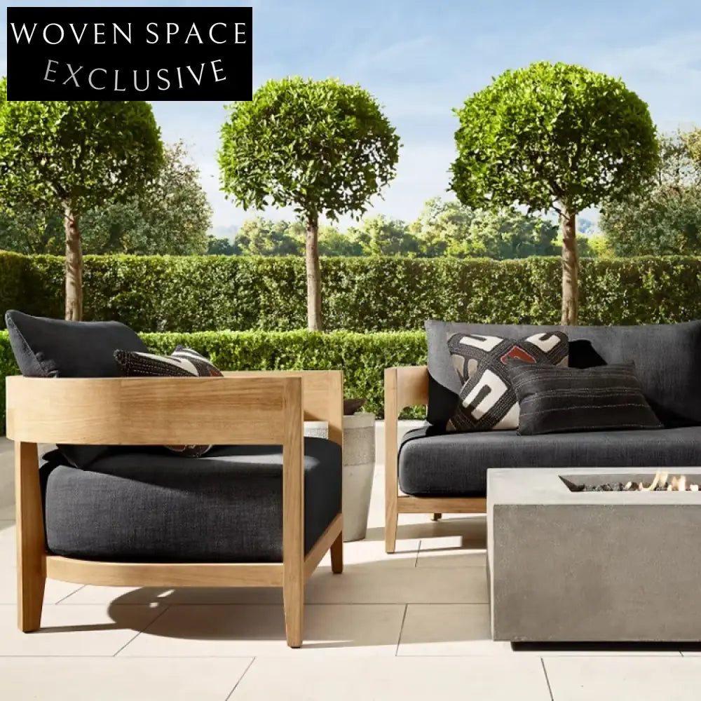 Teak Wood Outdoor Sectional Sofa with Fabric Cushions — Woven Space