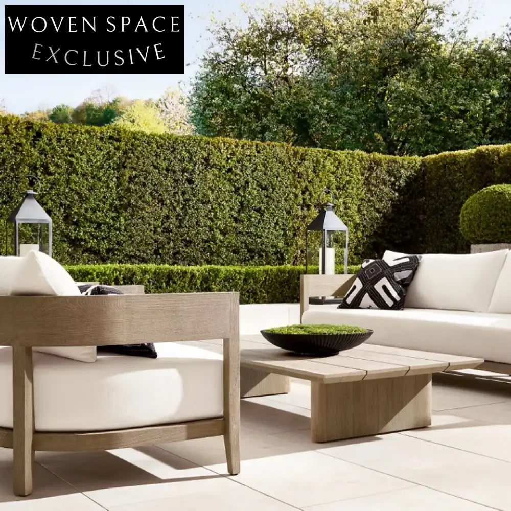 Teak Wood Outdoor Sectional Sofa with Fabric Cushions