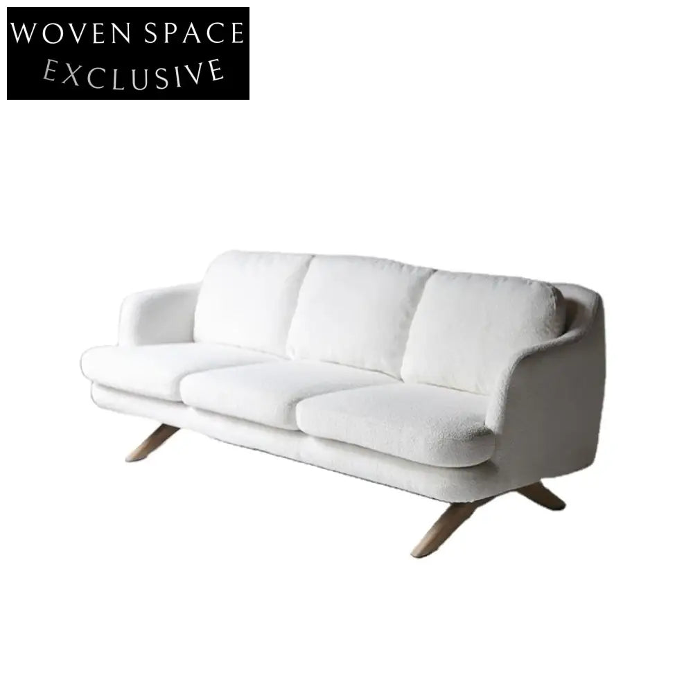 Chic White Boucle Nordic Sofa Modern Wooden Frame Living Room Furniture