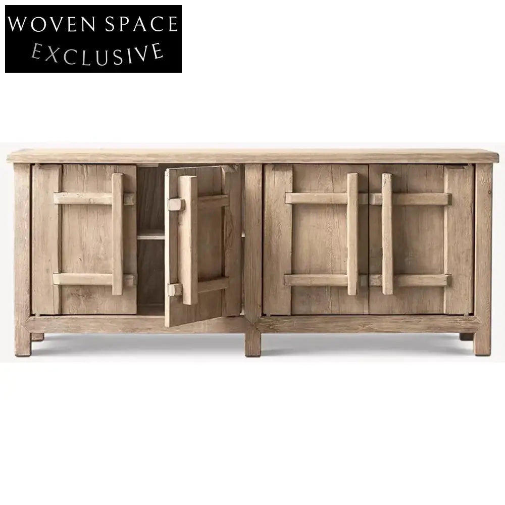 Timeless Retro Solid Wood 4-Door Storage Console Sideboard Cabinet