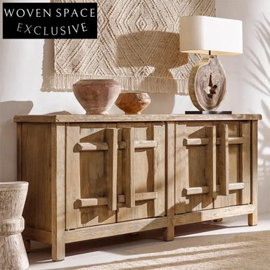 Timeless Retro Solid Wood 4-Door Storage Console Sideboard Cabinet