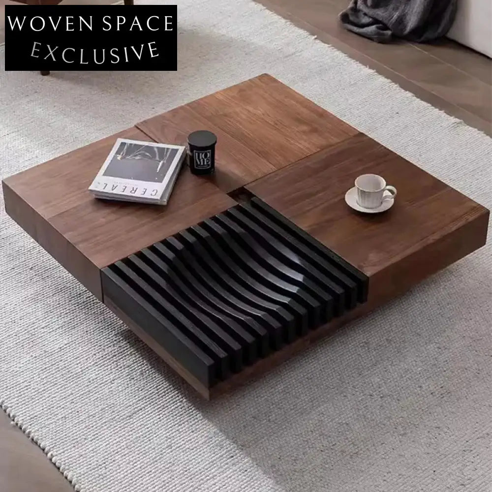 Timeless Solid Wood Square Coffee Table with Drawer, Medieval Style, Contrast Finish Table