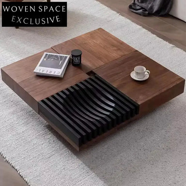 Timeless Solid Wood Square Coffee Table with Drawer, Medieval Style, Contrast Finish Table