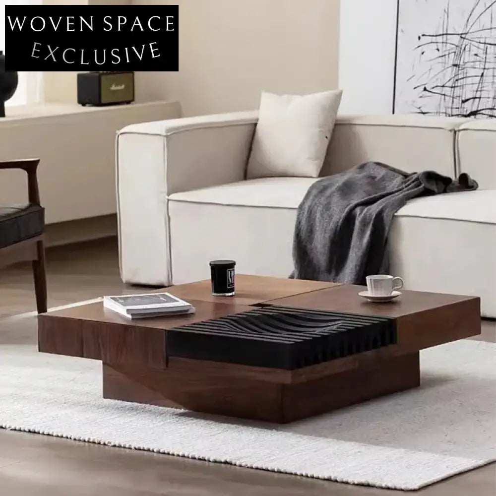 Timeless Solid Wood Square Coffee Table with Drawer, Medieval Style, Contrast Finish Table