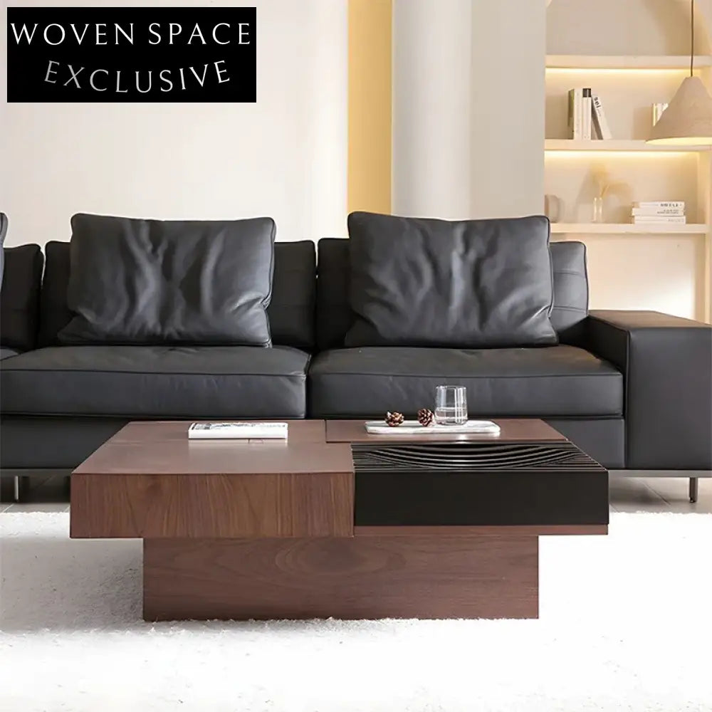 Timeless Solid Wood Square Coffee Table with Drawer, Medieval Style, Contrast Finish Table