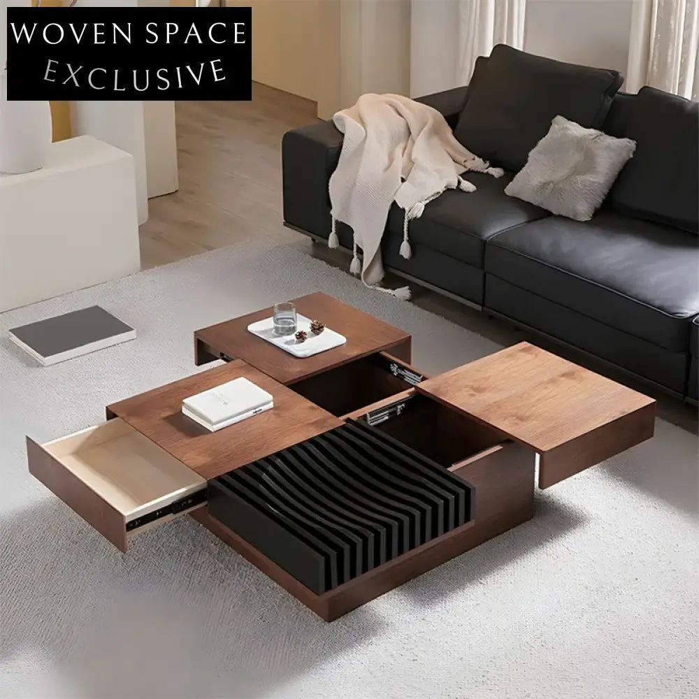 Timeless Solid Wood Square Coffee Table with Drawer, Medieval Style, Contrast Finish Table