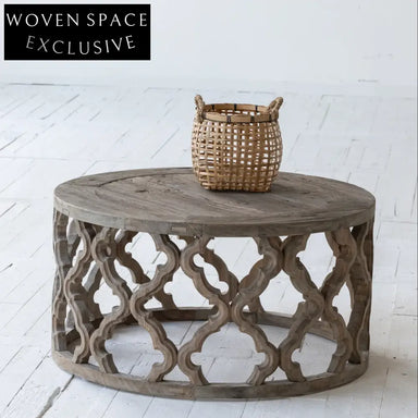 Vintage Round Elm Coffee Table for Living Room - Solid Wood Antique Design