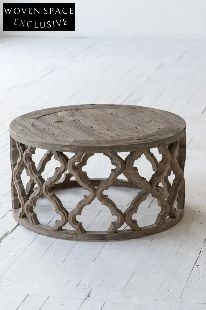 Vintage Round Elm Coffee Table for Living Room - Solid Wood Antique Design