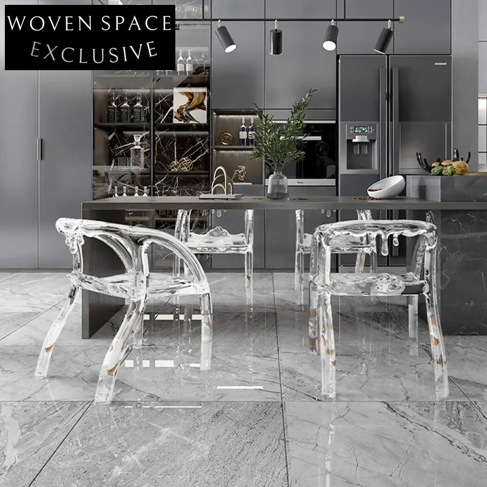 Transparent Acrylic Ice-Shaped Arm Dining Chair for Elegant Indoor & Outdoor Events