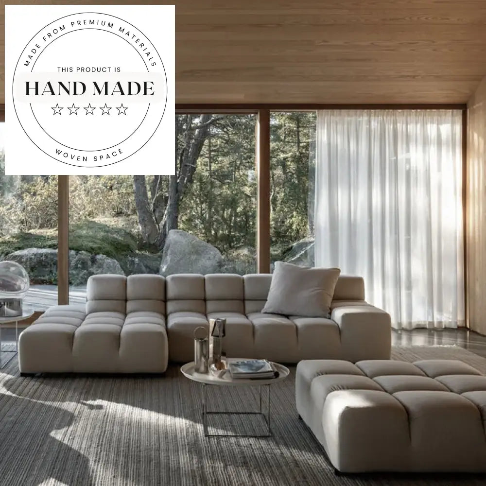 Tufted Italian Modern Modular Sectional L-Shape Fabric Convertible Recliner Sofa