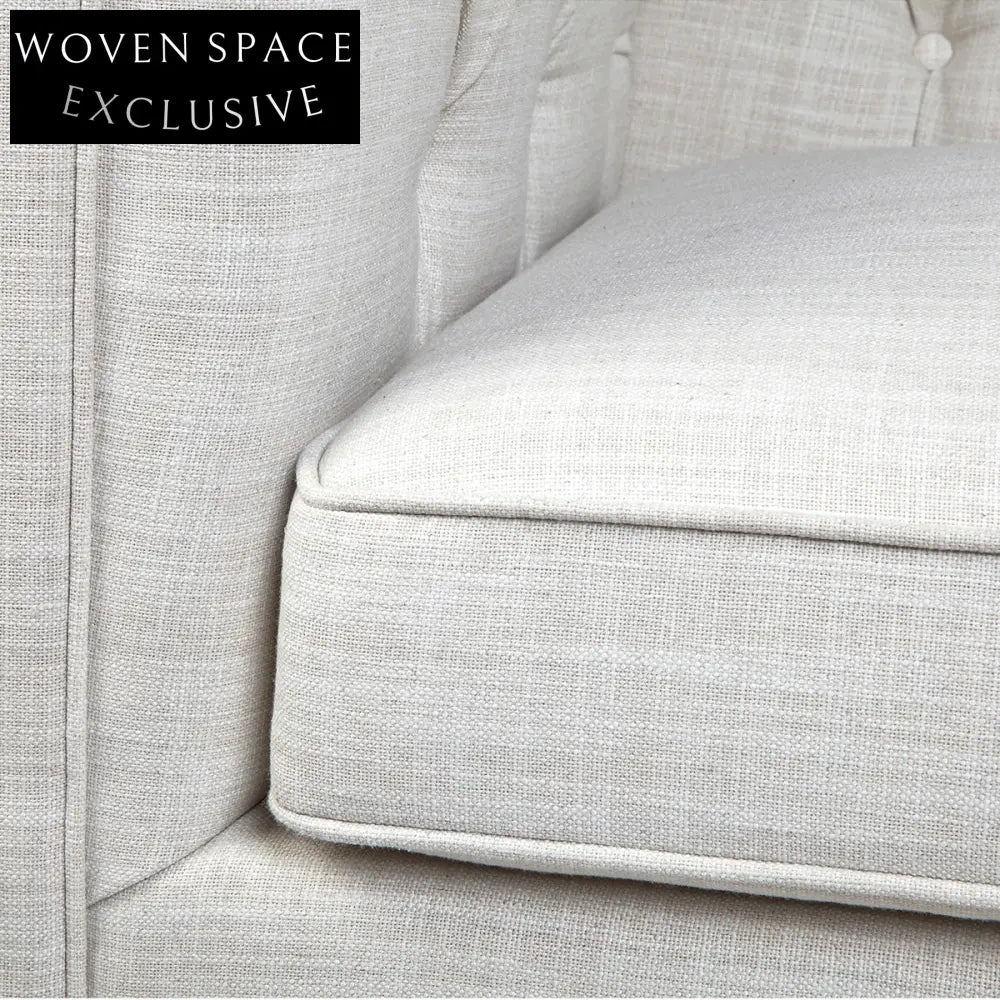 Tuxedo 3 Seater Tufted Sofa - Natural Linen Sofa
