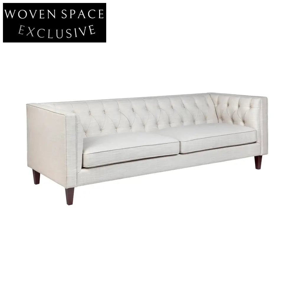 Tuxedo 3 Seater Tufted Sofa - Natural Linen Sofa