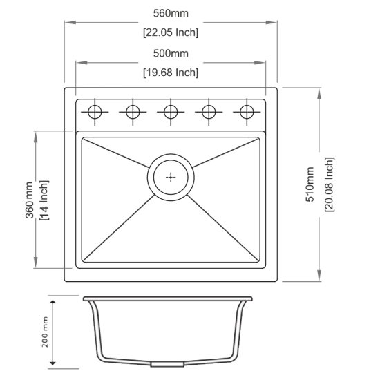 560 x 510 x 200mm Carysil Concrete Grey Single Bowl Granite Top/Flush/Under Mount Kitchen/Laundry Sink