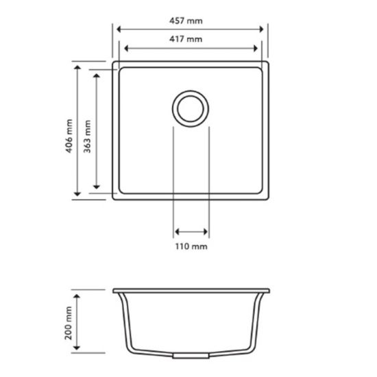 457 x 406 x 200mm Carysil Concrete Grey Single Bowl Granite Stone Kitchen/Laundry Sink Top/Flush/Under Mount