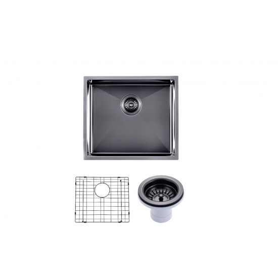 Gun Metal Grey 490x440x230mm 1.2mm Handmade Top/Undermount Single Bowl Kitchen/Laundry Sink