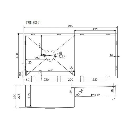 304 Stainless Steel Gun Metal Grey PVD Coating Single Bowl Kitchen Sink with Drainer(Round Edges,with Bottom Tray)960*450*230mm