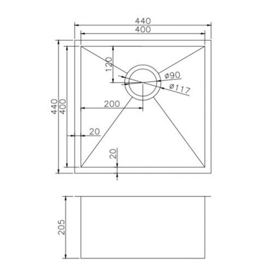 Round Corner Stainless Steel Gun Metal Grey PVD Coating Single Bowl Kitchen Sink(with Bottom Tray) 440*440*205mm