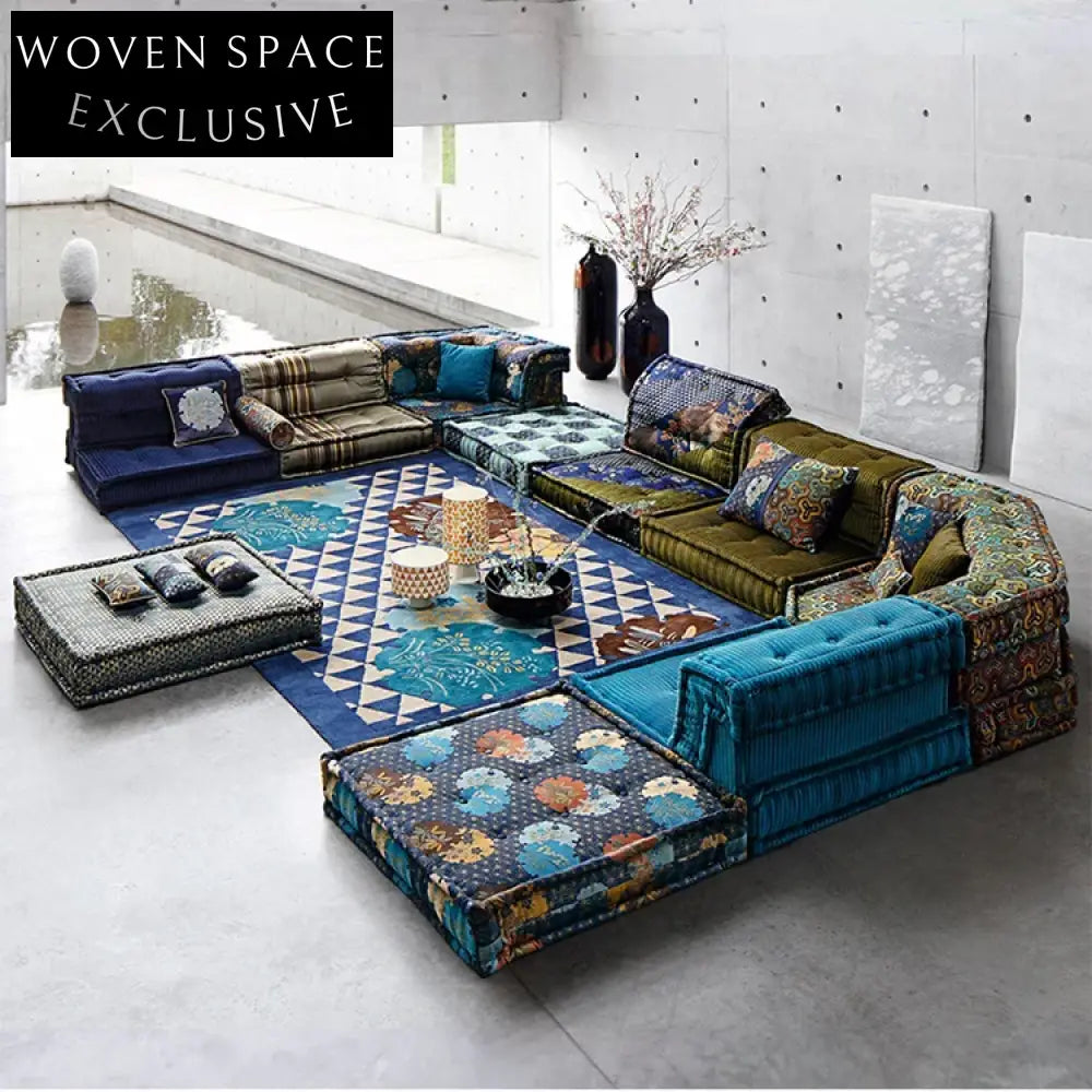 Ultimate 7-Seat Modular Sectional Sofa Set with Ottoman, Colorful Fabric