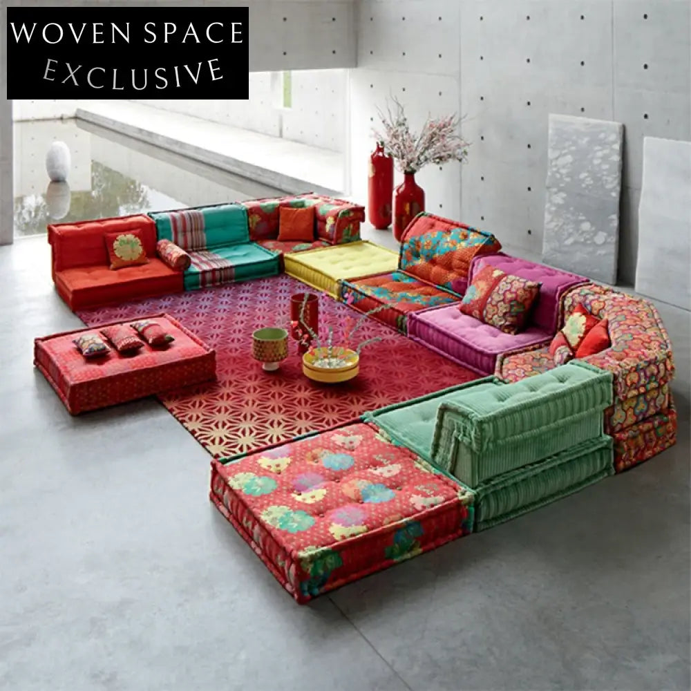 Ultimate 7-Seat Modular Sectional Sofa Set with Ottoman, Colorful Fabric