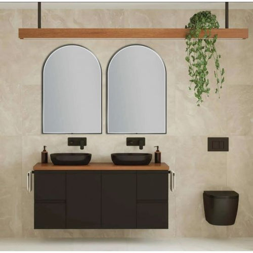 600*900mm Arch 3 Color Lighting Gun Metal Grey Aluminum Framed Front Hidden LED Mirror with Touch Sensor Switch