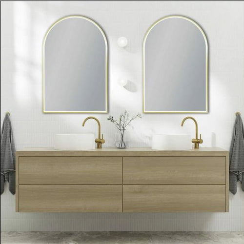 600*900mm Arch 3 Color Lighting Brushed Gold Aluminum Framed Front Hidden LED Mirror with Touch Sensor Switch
