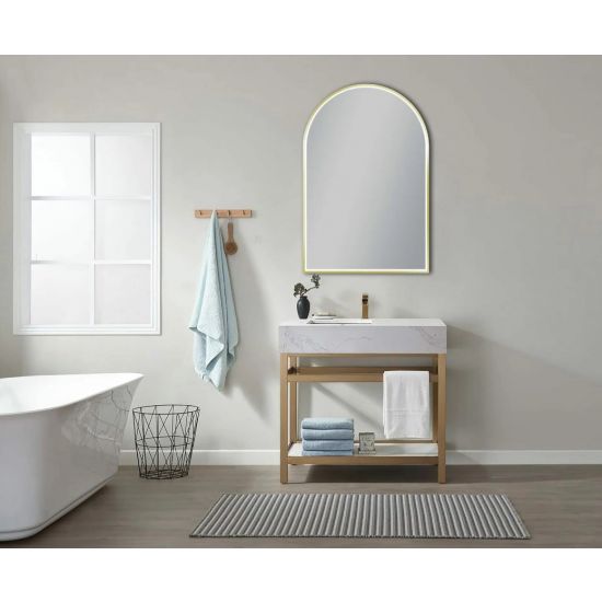 600*900mm Arch 3 Color Lighting Brushed Gold Aluminum Framed Front Hidden LED Mirror with Touch Sensor Switch