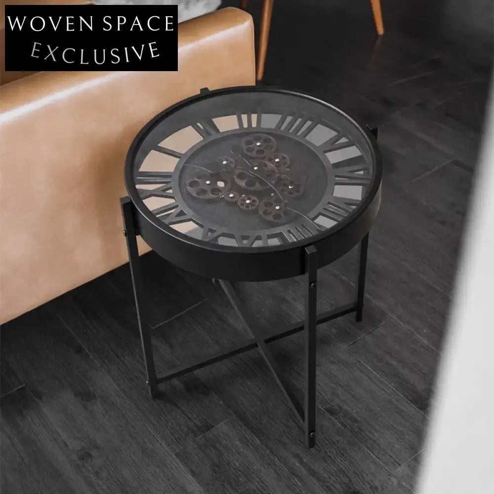 Unique Gear Clock Design Industrial Metal and Glass Coffee Table