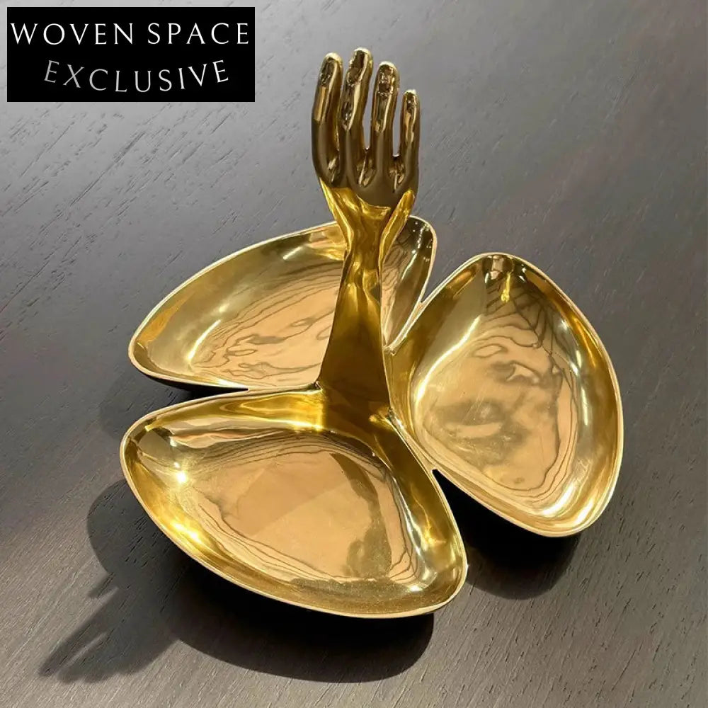 Unique Golden Brass Palm Leaf Decorative Plate for Console Table Dish