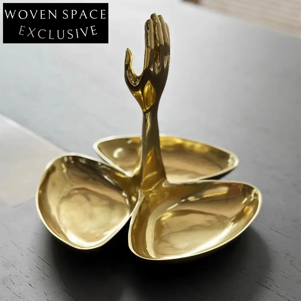Unique Golden Brass Palm Leaf Decorative Plate for Console Table Dish