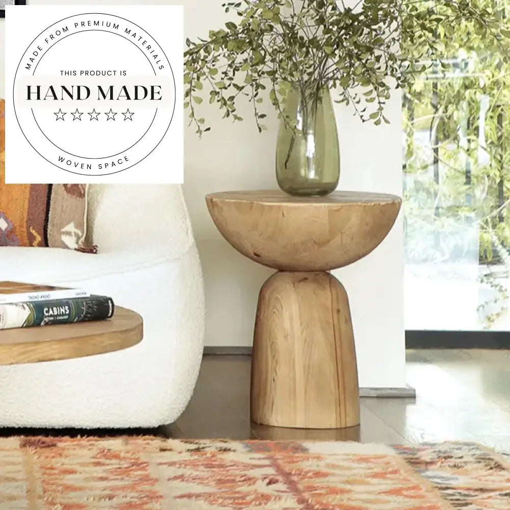 Unique Handcrafted Solid Wood Stool and Decorative Side Table