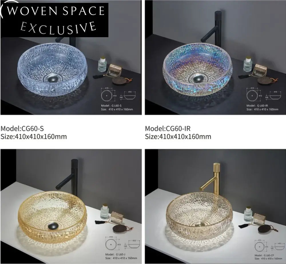 Unique Handcrafted Tempered Glass Oval Countertop Bathroom Vessel Sink