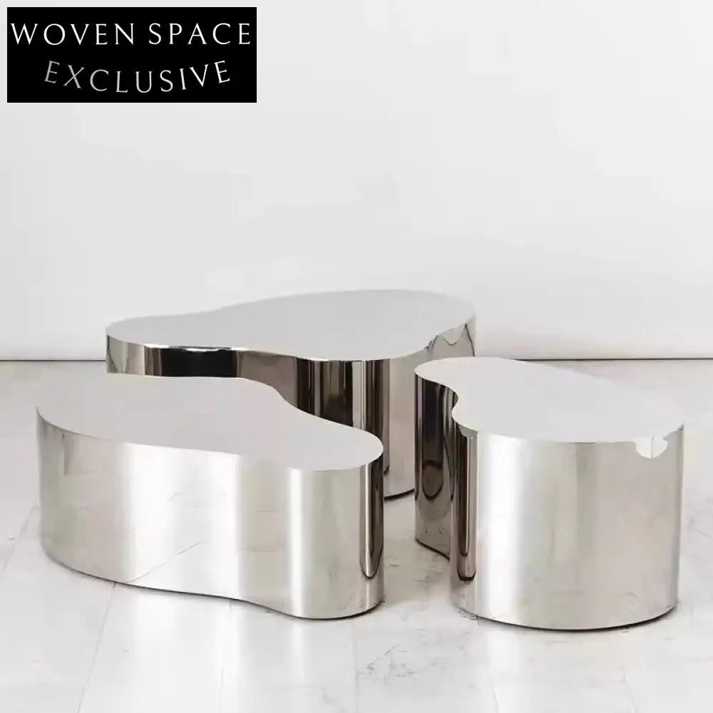 Unique Industrial Stainless Steel Irregular Metal Living Room Coffee Table