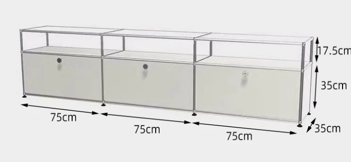 Steel Frame Sideboard Cabinet with Drawers - White