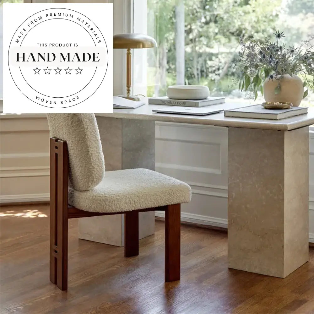 Upholstered Luxury White Wool Fabric Modern Oak Wood Dining Chair