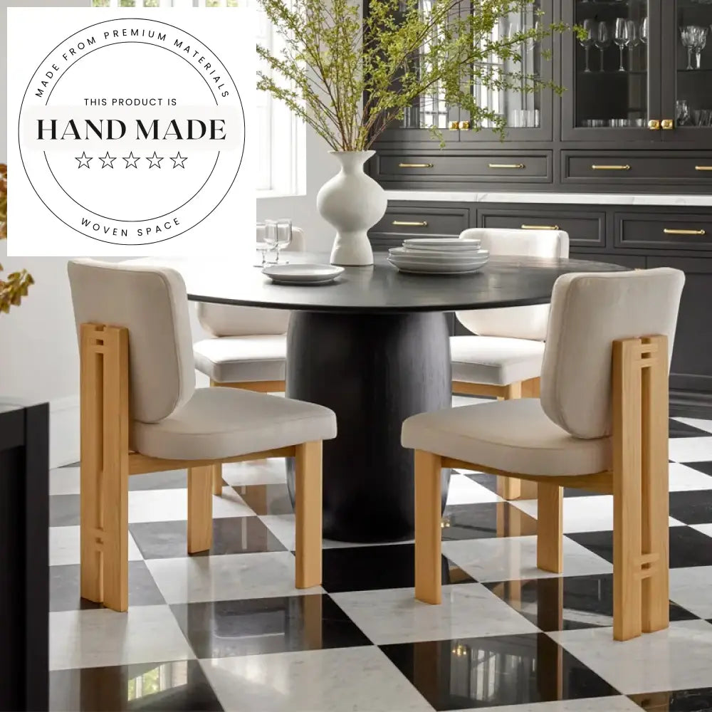 Upholstered Luxury White Wool Fabric Modern Oak Wood Dining Chair