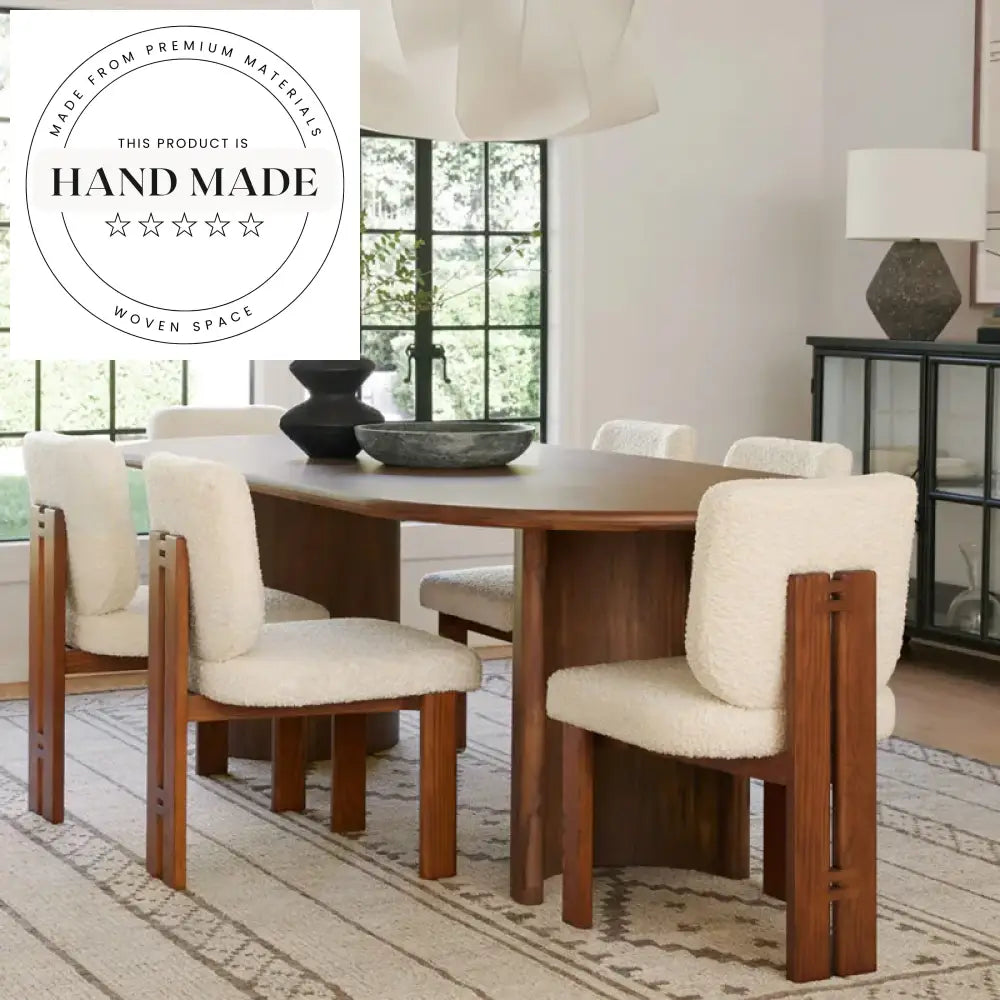 Upholstered Luxury White Wool Fabric Modern Oak Wood Dining Chair