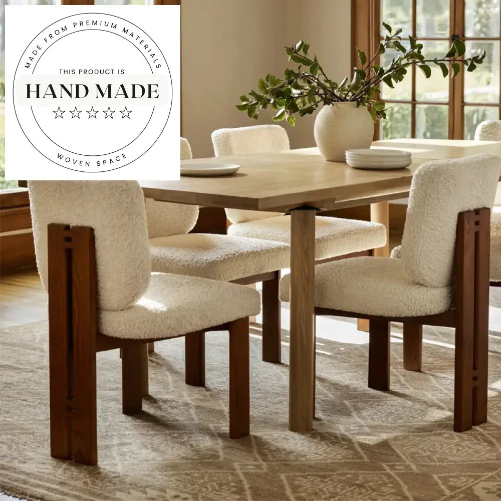 Upholstered Luxury White Wool Fabric Modern Oak Wood Dining Chair