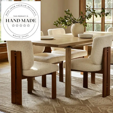 Upholstered Luxury White Wool Fabric Modern Oak Wood Dining Chair