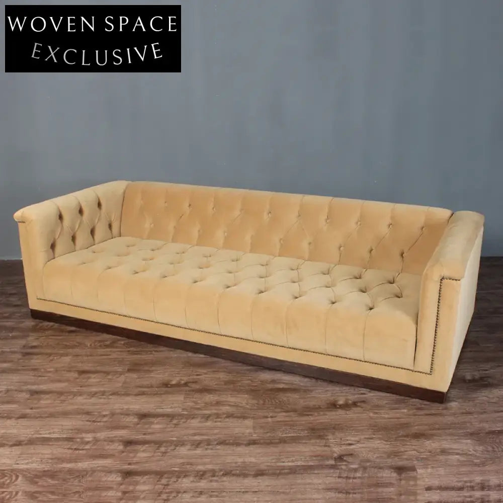 Luxurious Chesterfield Velvet Sofa Couch - Elegant Oak Wood Frame, 3-Seater