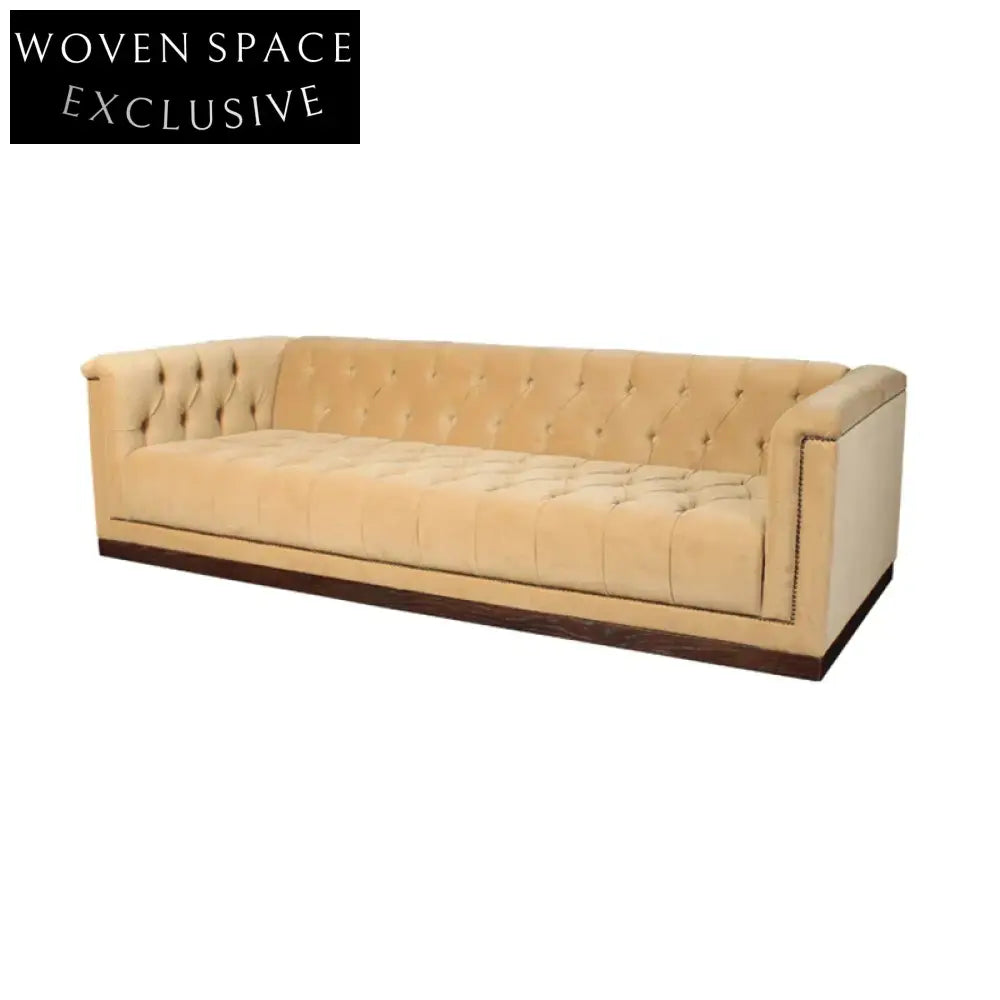 Luxurious Chesterfield Velvet Sofa Couch - Elegant Oak Wood Frame, 3-Seater