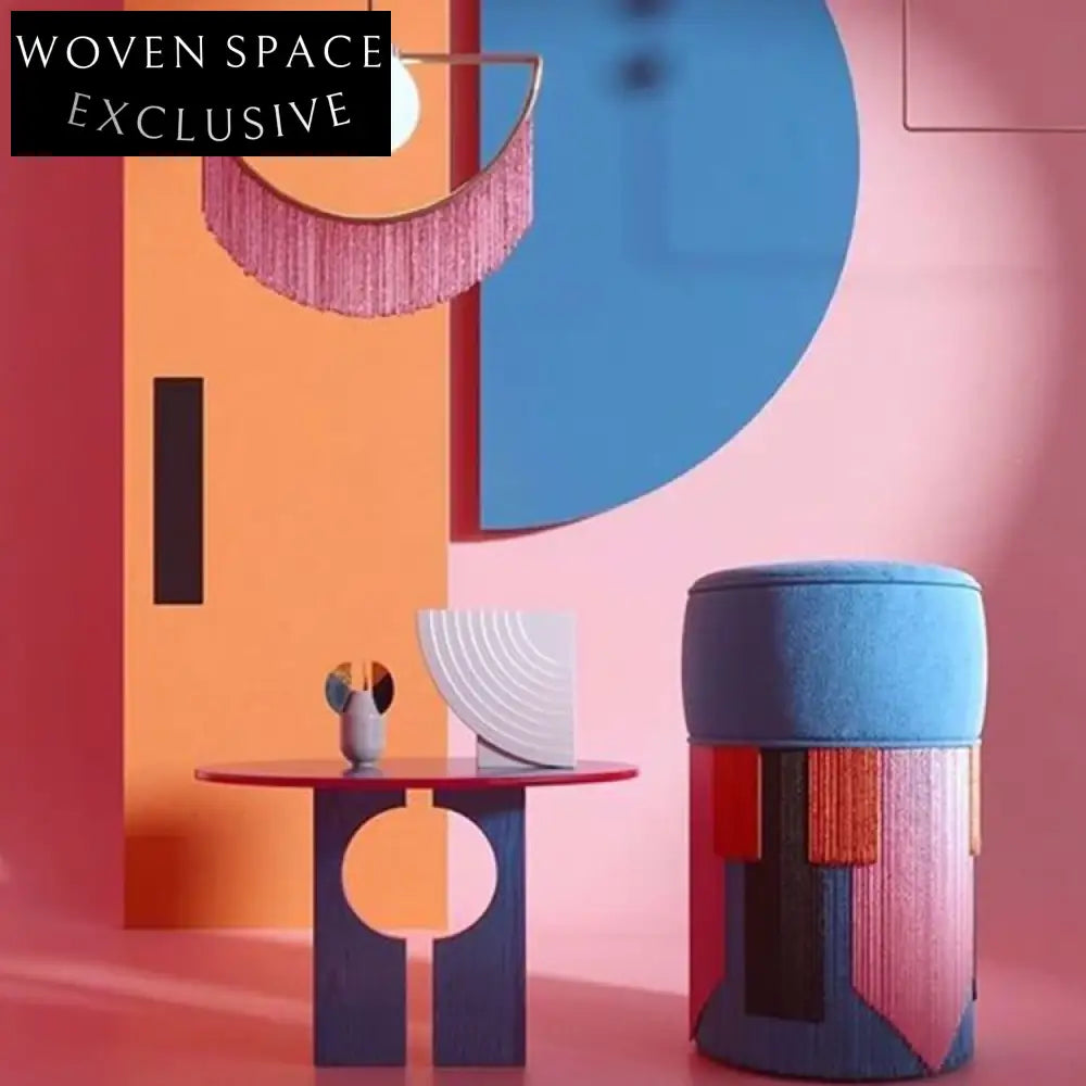 Velvet Round Ottoman Stool with Tassels - Mid-Century Accent Footrest