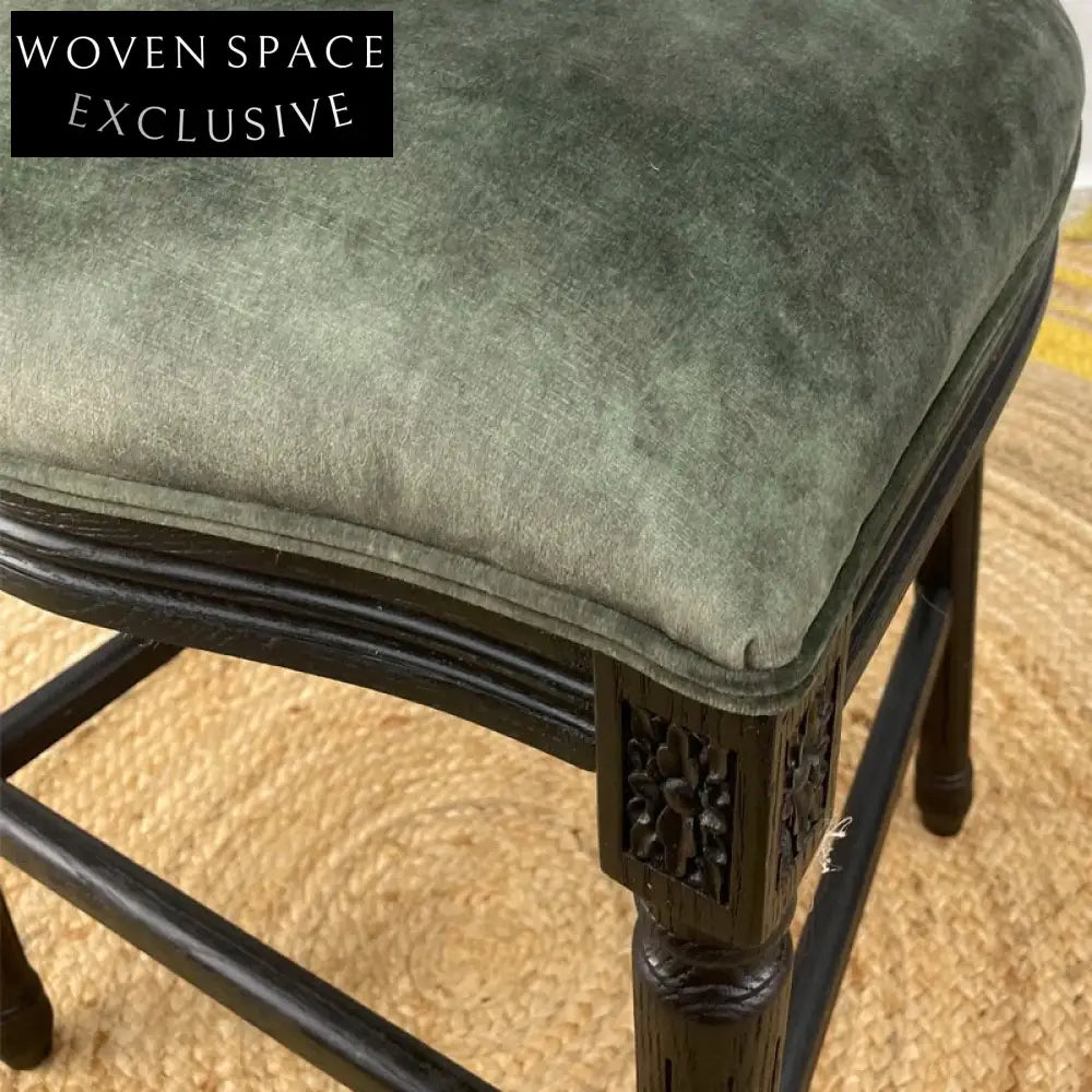 French Classic Solid Oak Louis Velvet Bar Stool Dining Chair