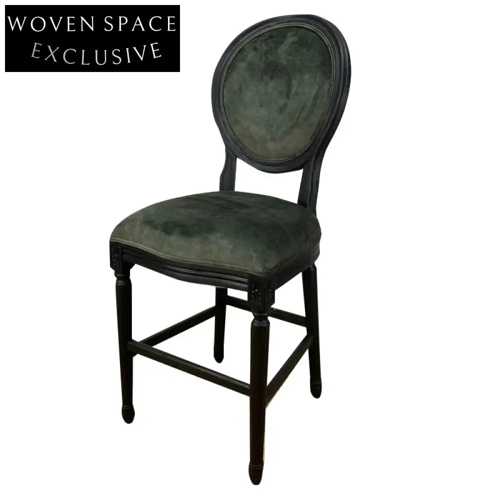 French Classic Solid Oak Louis Velvet Bar Stool Dining Chair