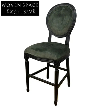 French Classic Solid Oak Louis Velvet Bar Stool Dining Chair