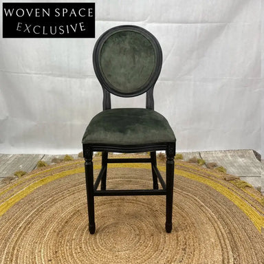 French Classic Solid Oak Louis Velvet Bar Stool Dining Chair