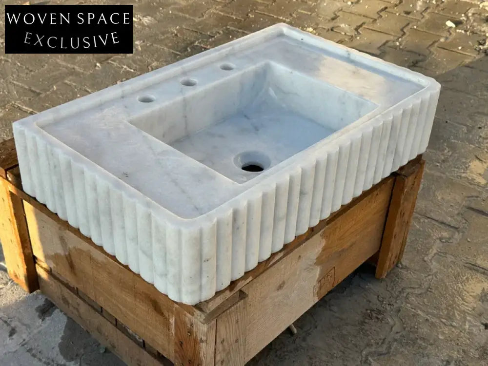 Venise Carrara Marble Sink with Ribbed Sides