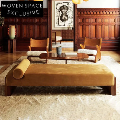 Versatile Midcentury Velvet Day Bed Bench with Tufted Design and Wood Legs