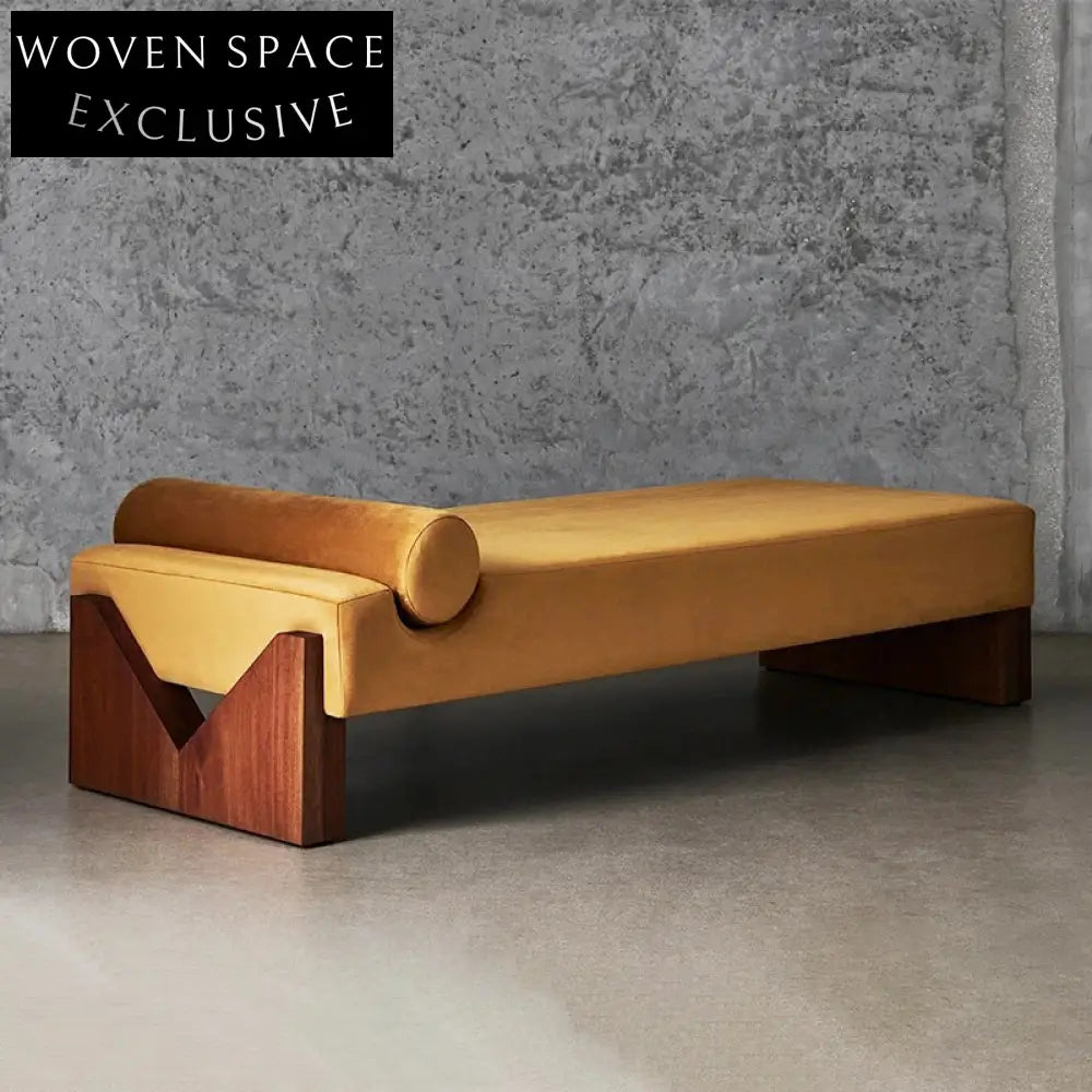 Versatile Midcentury Velvet Day Bed Bench with Tufted Design and Wood Legs